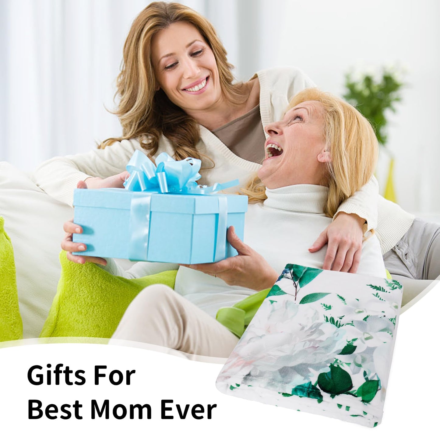 Mom Blanket Gifts for Mom Soft Plush Throw Blankets Best Mom Ever Flower Blankets Gift for Women from Your Favorite Son Daughter on Birthday Christmas (Green)