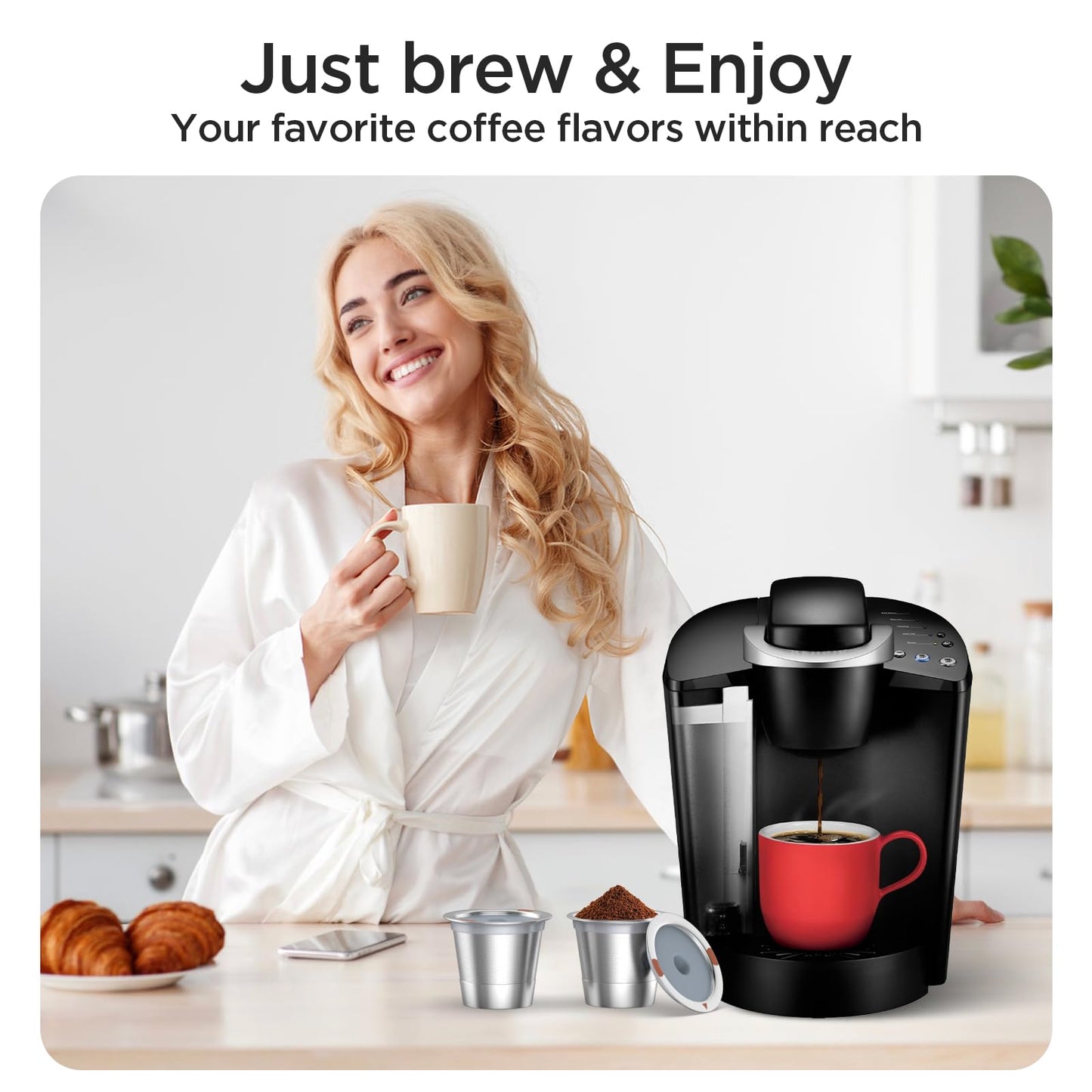 Noalto Reusable K Cups and Coffee Pods,Universal stainless steel k Cups for Keurig 2.0 and 1.0 Coffee Makers machine(2pack)