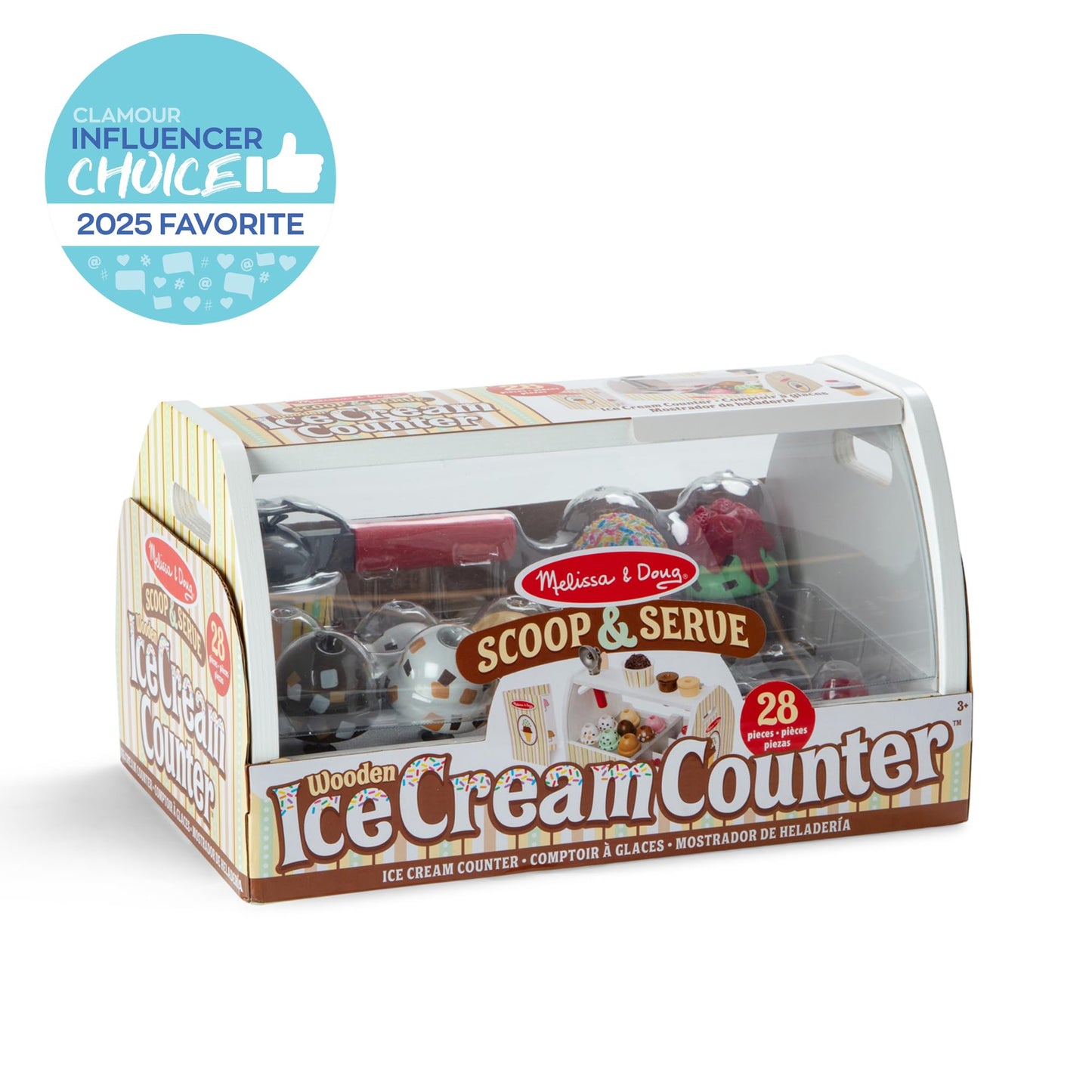 Melissa & Doug Wooden Scoop & Serve Ice Cream Counter, Pretend Play Store, 28 Toy Food & Play Kitchen Accessories, Preschool Toys for Girls & Boys 3+