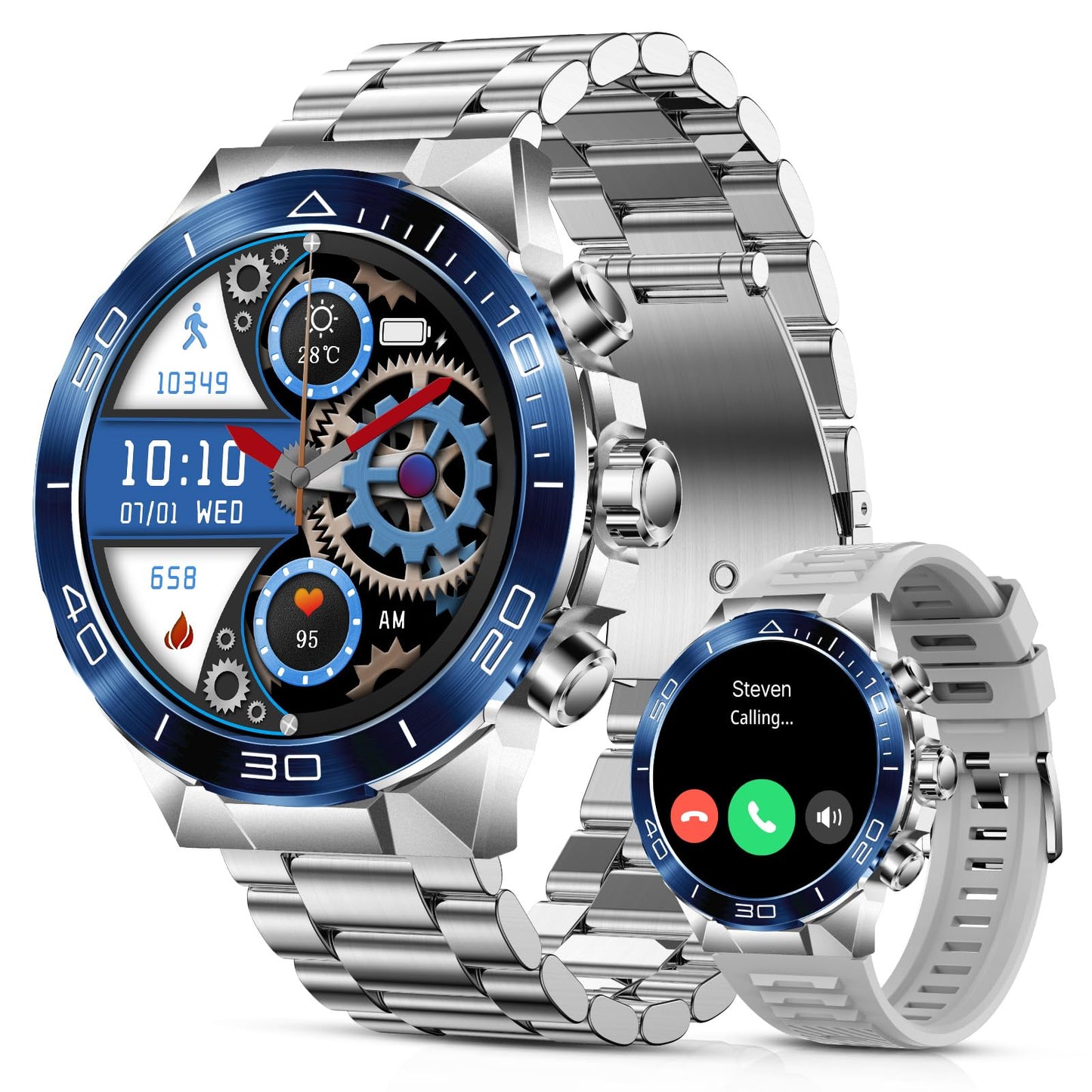 SOUYIE Smart Watch for Men,1.43''AMOLED Screen with 24 Hours Healthy Monitor, 100+ Sports Modes Fitness Tracker Watch, 400mAh Battery Pedometer Calorie Smartwatch Compatible Android iOS