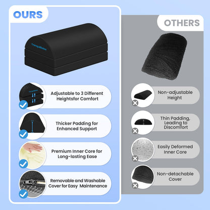 TranquilRelax Foot Rest for Under Desk at Work, Gaming Accessories Foot Stool with 3 Adjustable Heights & Washable Cover, Comfortable Office Desk Accessories, Footrest for Office, Home and Car (Black)