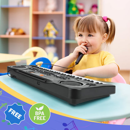61 Key Piano Keyboard, Beginner Electronic Keyboard for Kids with Teaching Mode, 6 Demo Songs, 16 Tones, Microphone and Power Supply, Kids Piano Keyboard for Birthday Gift