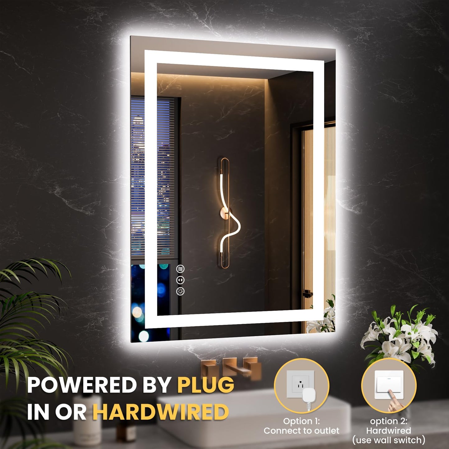 LOAAO 20"x28" LED Mirror for Bathroom, Lighted Bathroom Mirror with Lights, Anti-Fog, Dimmable, Memory Function, Easy to Install, Clear Reflection