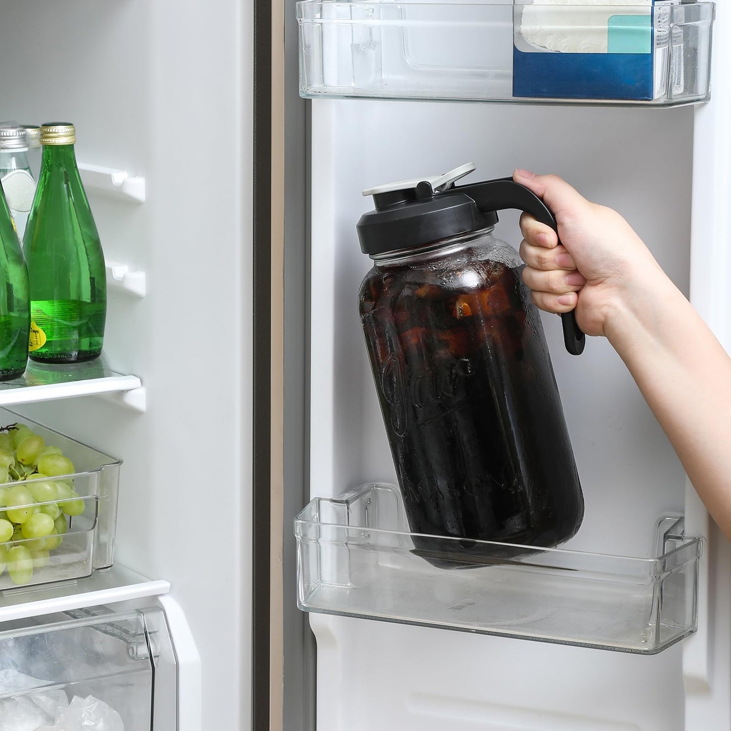 AOZITA 64 oz Glass Pitcher with Lid - 2 Quart Mason Jar Pitcher with Filter Lid, Wide Mouth Jar Leak-proof Water Jug, Heavy Duty Glass Container for Water, Juice, Milk, Tea, Iced Coffee, and Drinks