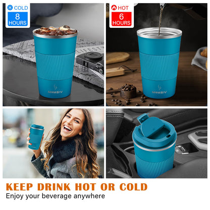 MOMSIV 12oz Travel Mug, Insulated Coffee Cup with Leakproof Lid, Travel Coffee Mug Vacuum Stainless Steel Double Walled Reusable Coffee Cup for Hot and Cold Water Coffee