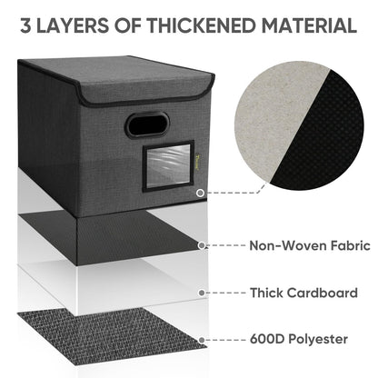 BALEINE File Organizer Box with Lid, Collapsible File Folder Organizer with Plastic Slide, Hanging File Folder Box for Office Document Storage (1 Pack, Black)