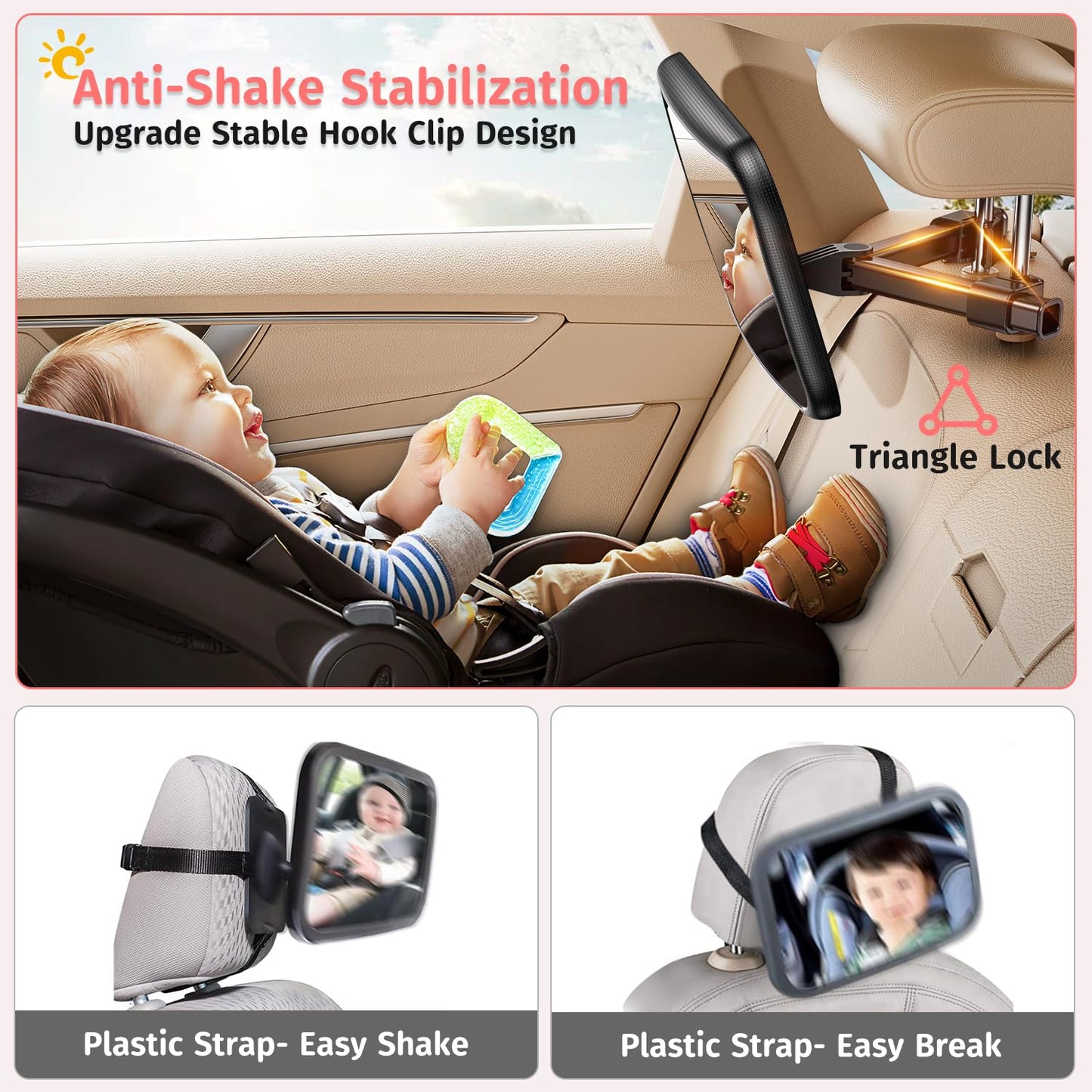 Baby Car Mirror for Baby Car Seat Safely Mirror Hook Clip Design for Rear Facing Infant Newborn 360° Rotation Baby Backseat Mirror with Wide Clear View, Shatterproof, Easy Install Baby Essentials