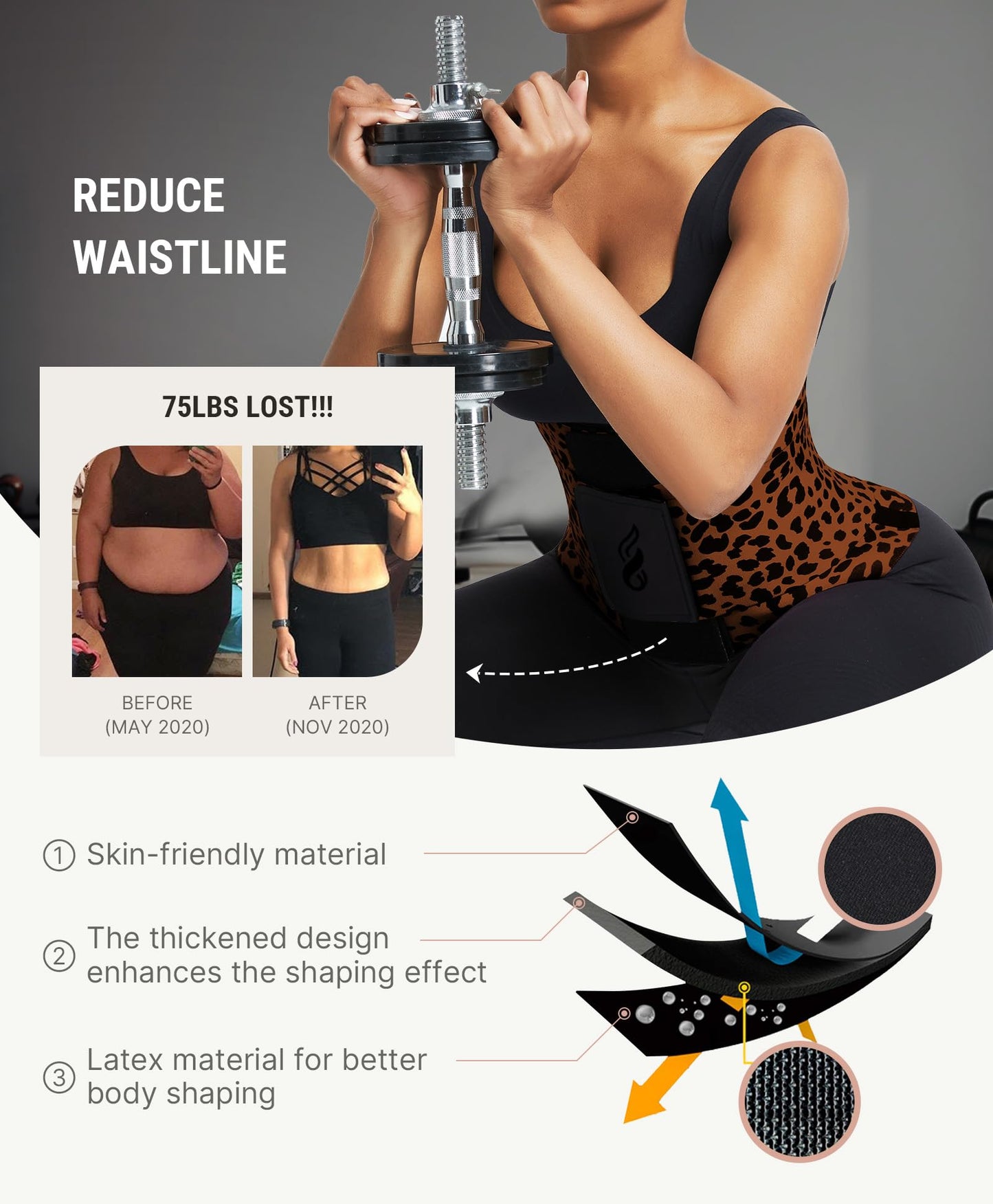FeelinGirl Workout Waist Trainer Underbust Corsets Cincher Belt Hourglass Corset Body Shaper for Women Brown L