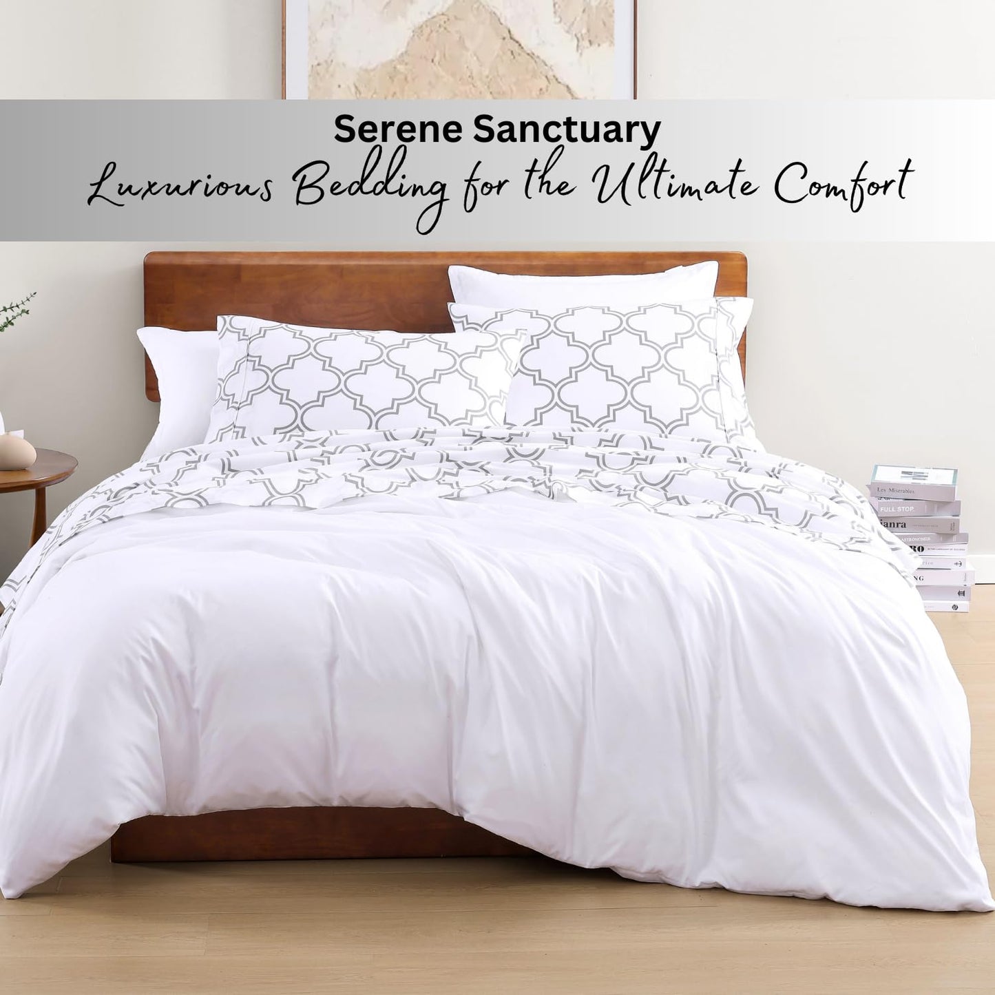 LANE LINEN 100% Organic Cotton Full Sheets Set Fully Elasticized Naturally Temperature Regulating Mercerized Cotton Printed Full Bedding & Pillowcases Set - Trellis