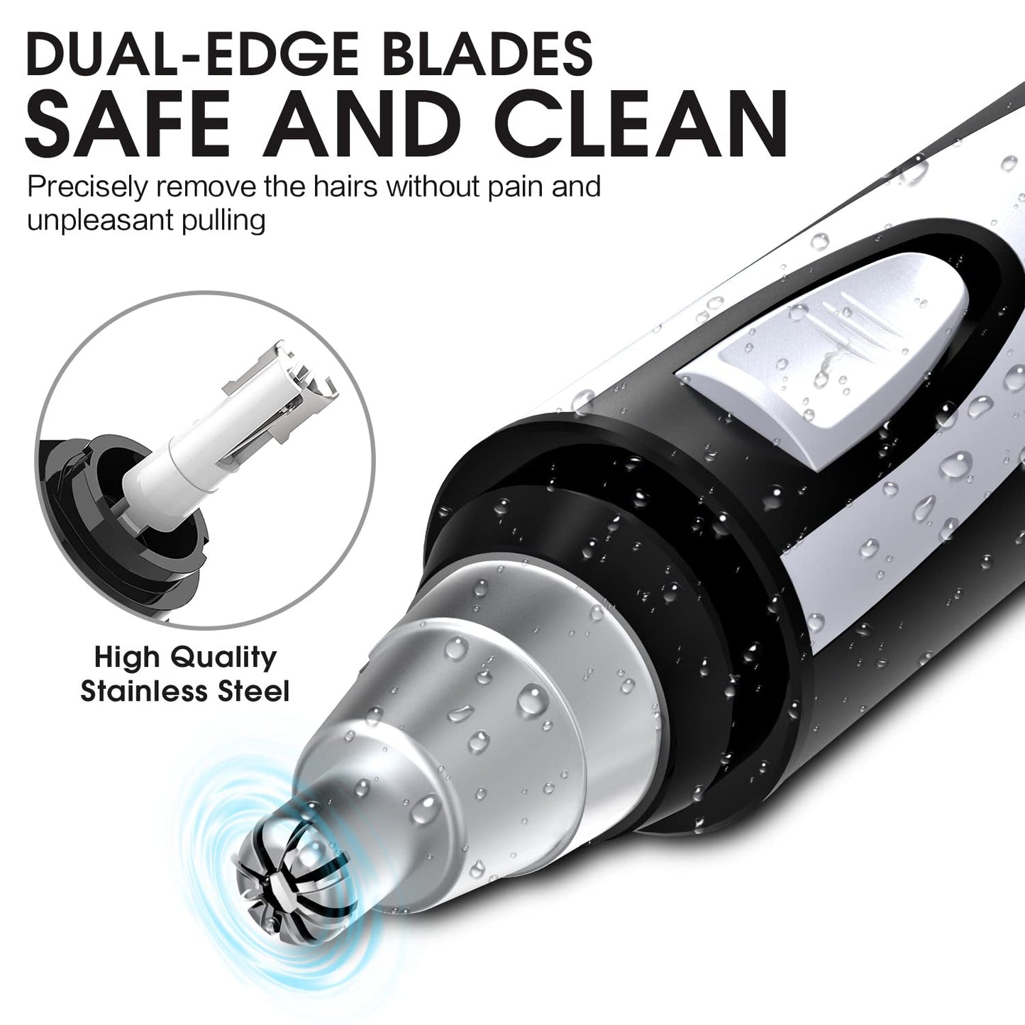 Ear and Nose Hair Trimmer Clipper - 2024 Professional Painless Eyebrow & Facial Hair Trimmer for Men Women, Battery-Operated Trimmer with IPX7 Waterproof, Dual Edge Blades for Easy Cleansing Black