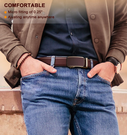 BULLIANT Men's Belt, Slide Ratchet Belt For Gift Men Dress Pant Shirt Oxfords,Trim To Fit(Light Brown,30"-36" Waist Adjustable)
