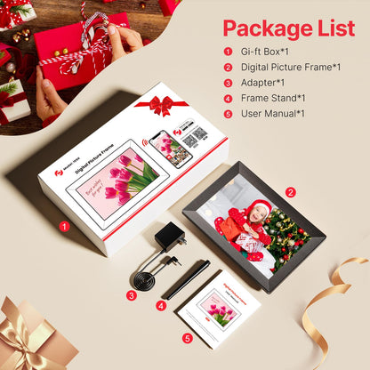 Frameo 10.1" Digital Picture Frame, Smart WiFi Digital Photo Frame with 1280x800 HD IPS Touch Screen 32GB Memory Auto-Rotate Wall Mounted, Share Photos/Videos from Phone Anywhere(Gray Wood)