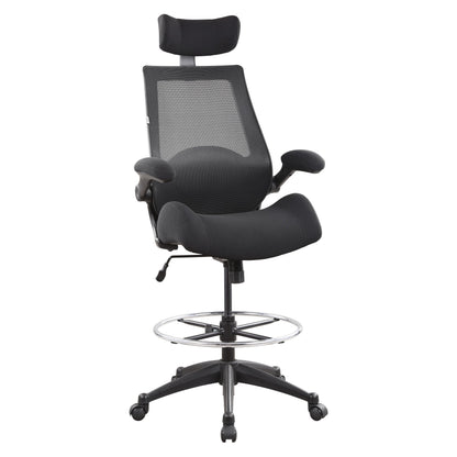 BOLISS 400lbs High Back Computer Office Drafting Chair Flip up Armrests Lumbar Support Adjustable Big Footrest Ring(Black)