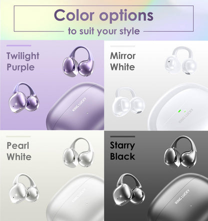 King Lucky Clip on Earbuds Open Ear Wireless Bluetooth 5.4 Headphones with Mic,50H Play,Noise Cancelling,Waterproof,Sports Ear Buds,Comfortable for Small Ears & Glasses Wearers,Workouts (Purple)
