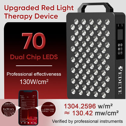 Pedete Red Light Therapy for Face and Body, 630nm 660nm 810nm and 850nm Near Infrared Light Therapy Panel, 70 Dual Chip LEDs, High Power LED Light Therapy Device for Skin Care, Sleep, Pain Relief. M70