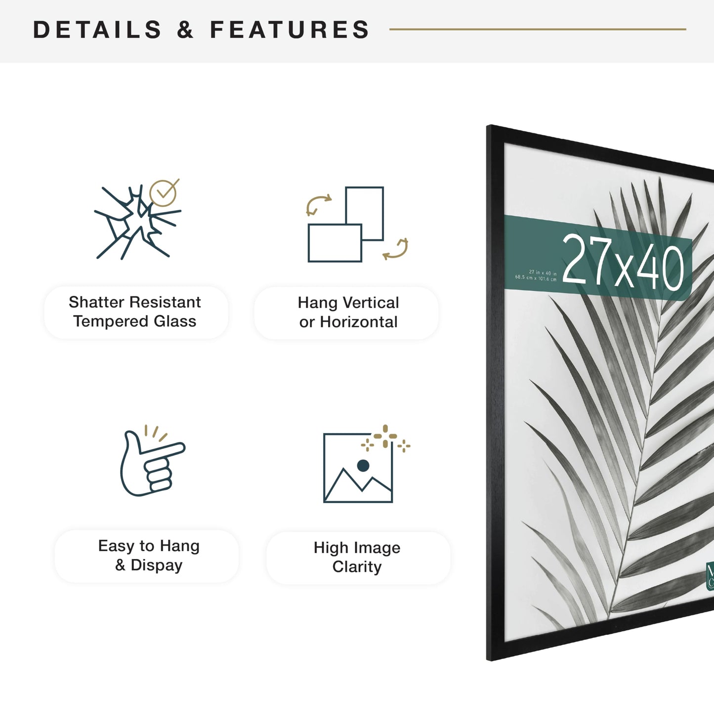 MCS Studio Gallery 27x40 Poster Frame Black Woodgrain, Vertical & Horizontal Wall Hanging Large Picture Frame for Photos, Posters & Art Prints (1-Pack)