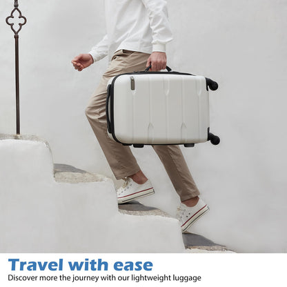 Coolife Luggage Expandable(only 28") Suitcase PC+ABS Spinner Built-In TSA lock 20in 24in 28in Carry on (Black brown, S(20in_carry on))