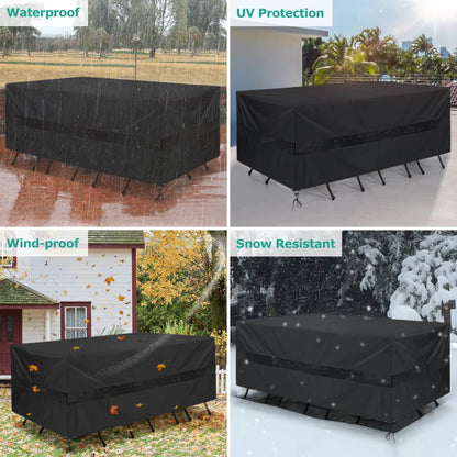 SunPatio Patio Furniture Covers Waterproof, Rectangular Table and Chairs Set Cover, Outdoor Furniture Set Cover with Drawstrings and Taped Seams, All Weather Protection, 76"W x 50"D x 30"H, Black