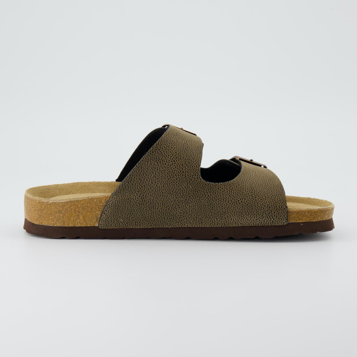 CUSHIONAIRE Lane Cork Footbed Sandals for Women – Comfortable Double Buckle Slip-On with Genuine Suede Footbed & Arch Support Slides for Women Footwear, BROWN 7