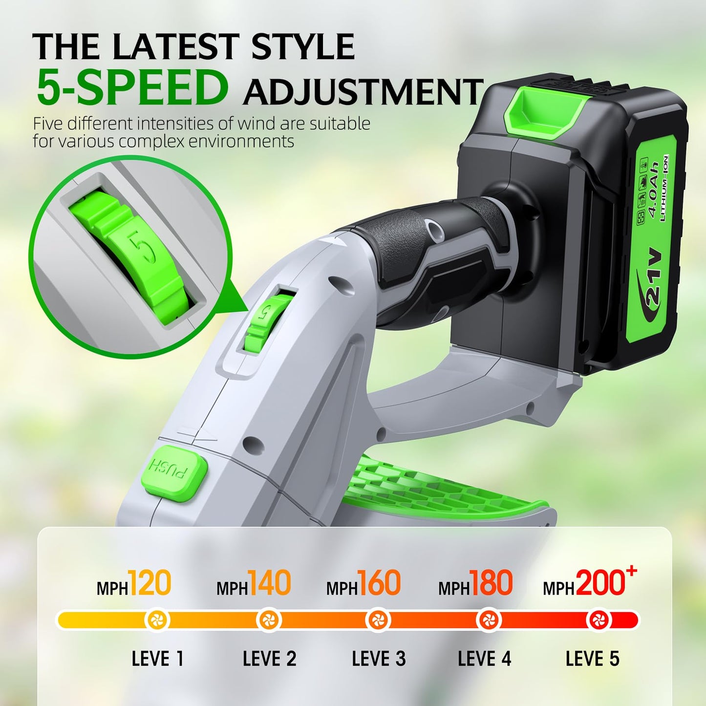 Leaf Blower - 500000RPM Cordless Electric Blower - 2 X 4.0Ah Batteries and Charger - 5 Speed Mode - 21V Lightweight Leaf Blower Cordless for Patio Cleaning, Lawn Care (Gray)