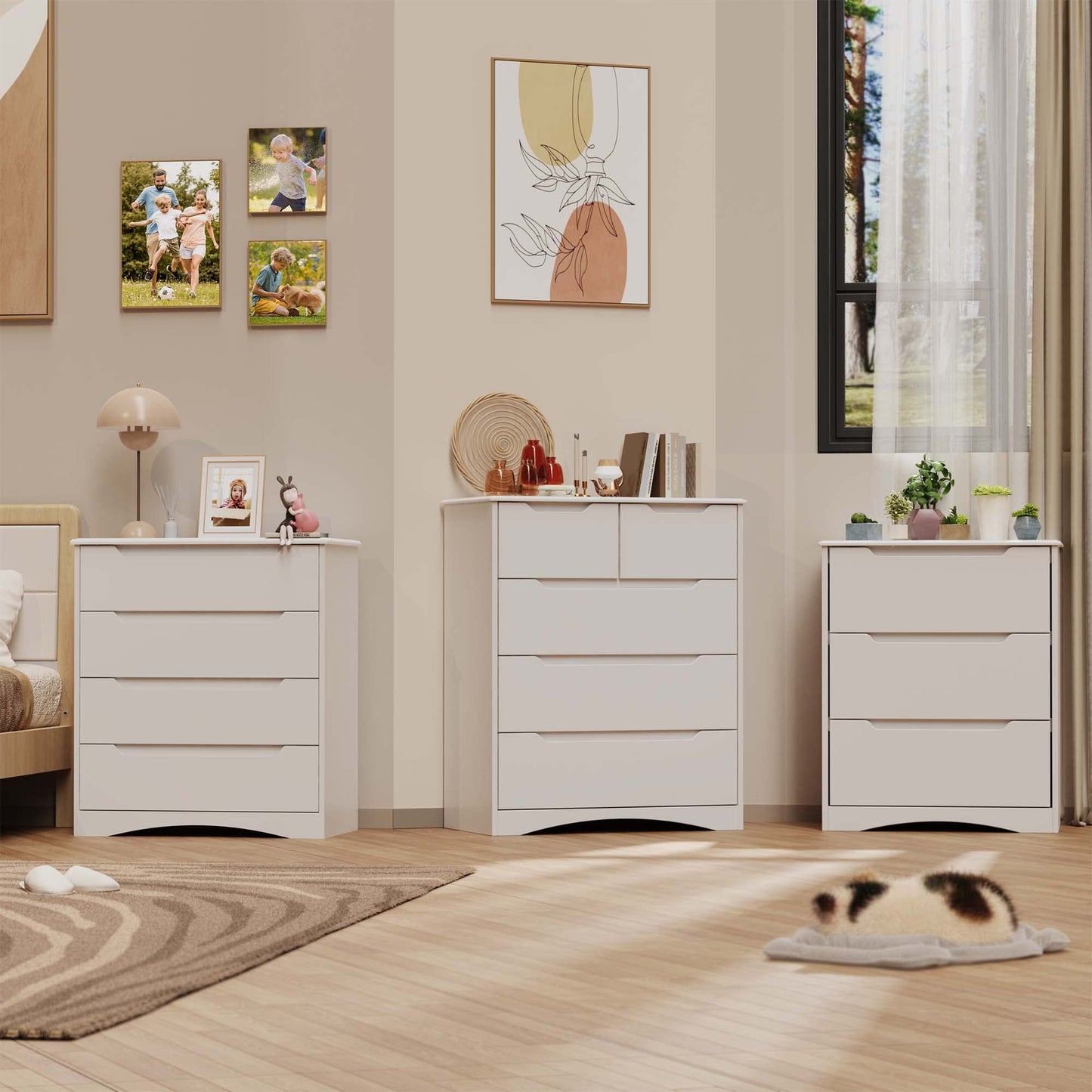 Gizoon 5 Drawers Chest, White Dresser for Dedroom with Embedded Handle, Sturdy Anti-tripping Device, Chest of Drawers with Large Storage Capacity for Hallway, Office, Living Room