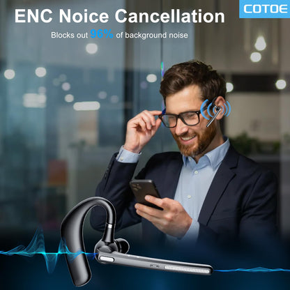 COTOE Bluetooth Headset V5.3, Wireless Earpiece with 500mAh Charging Case Hand-Free Headphones Noise Canceling Mic for Office/Driving/Business