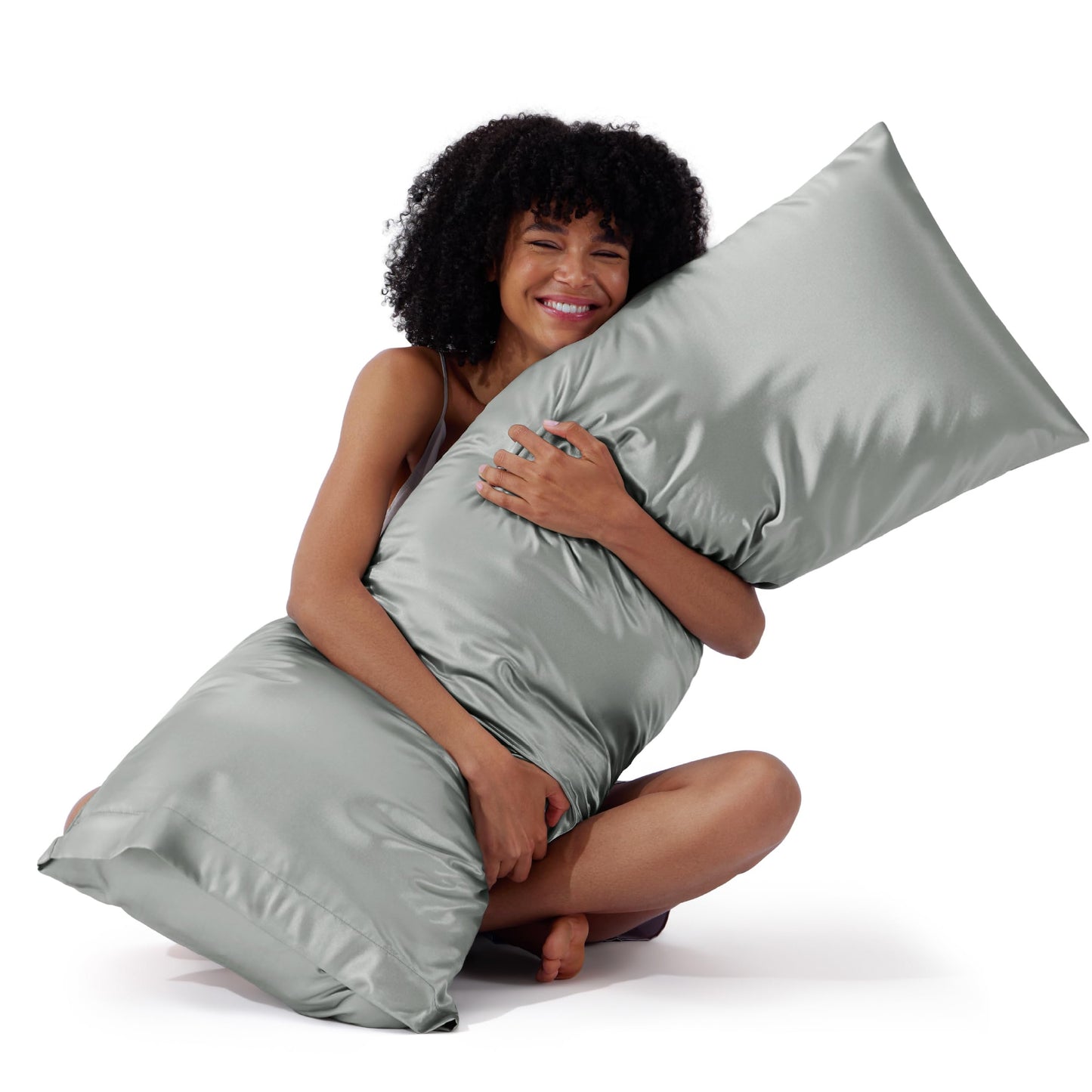 Bedsure Satin Body Pillow Pillowcase - Similar to Silk Body Pillow Cover Case with Envelope Closure,Cooling and Silky Long Pillowcase for Hair and Skin,Grey,20x54 Inches