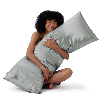 Bedsure Satin Body Pillow Pillowcase - Similar to Silk Body Pillow Cover Case with Envelope Closure,Cooling and Silky Long Pillowcase for Hair and Skin,Grey,20x54 Inches