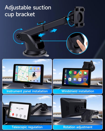 Portable Apple Carplay Screen for Car, 7" HD Car Stereo Touchscreen with Wireless CarPlay & Android Auto, Mirror Link, Bluetooth, Voice Control, Memory Card Playback, AUX - Fits All Vehicles