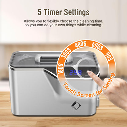 LifeBasis Jewelry Cleaner, Professional Ultrasonic Cleaning Machine 20 Ounces (600ML) Sonic Cleaner with Digital Timer, Watch Holder Glasses Cleaner for Ring, Coin, Watch, Gold Cleaning - Silver