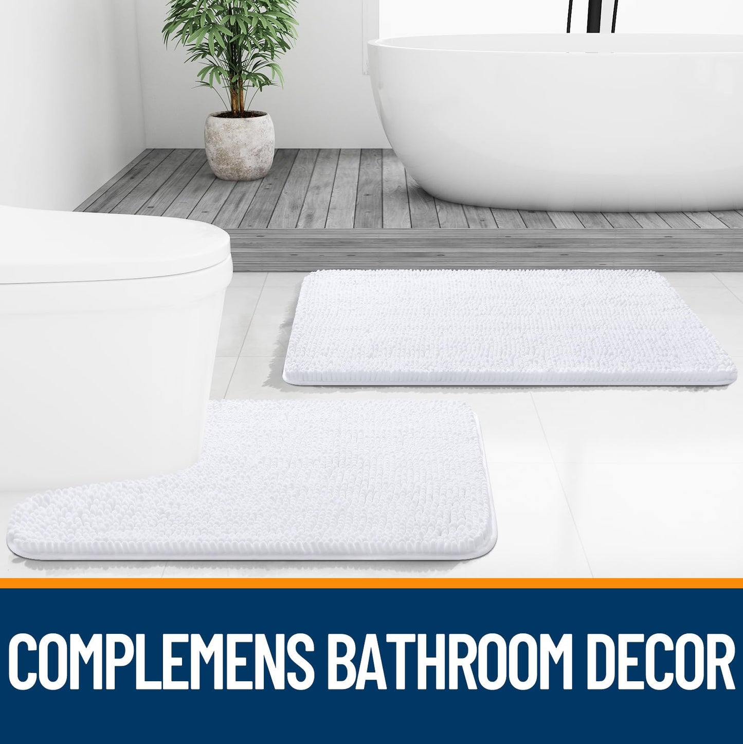 OLANLY Bathroom Rugs 59x35, Extra Soft Absorbent Chenille Bath Rugs, Rubber Backing Quick Dry, Machine Washable Bath Mats for Bathroom Floor, Tub and Shower, Home Decor Accessories, White