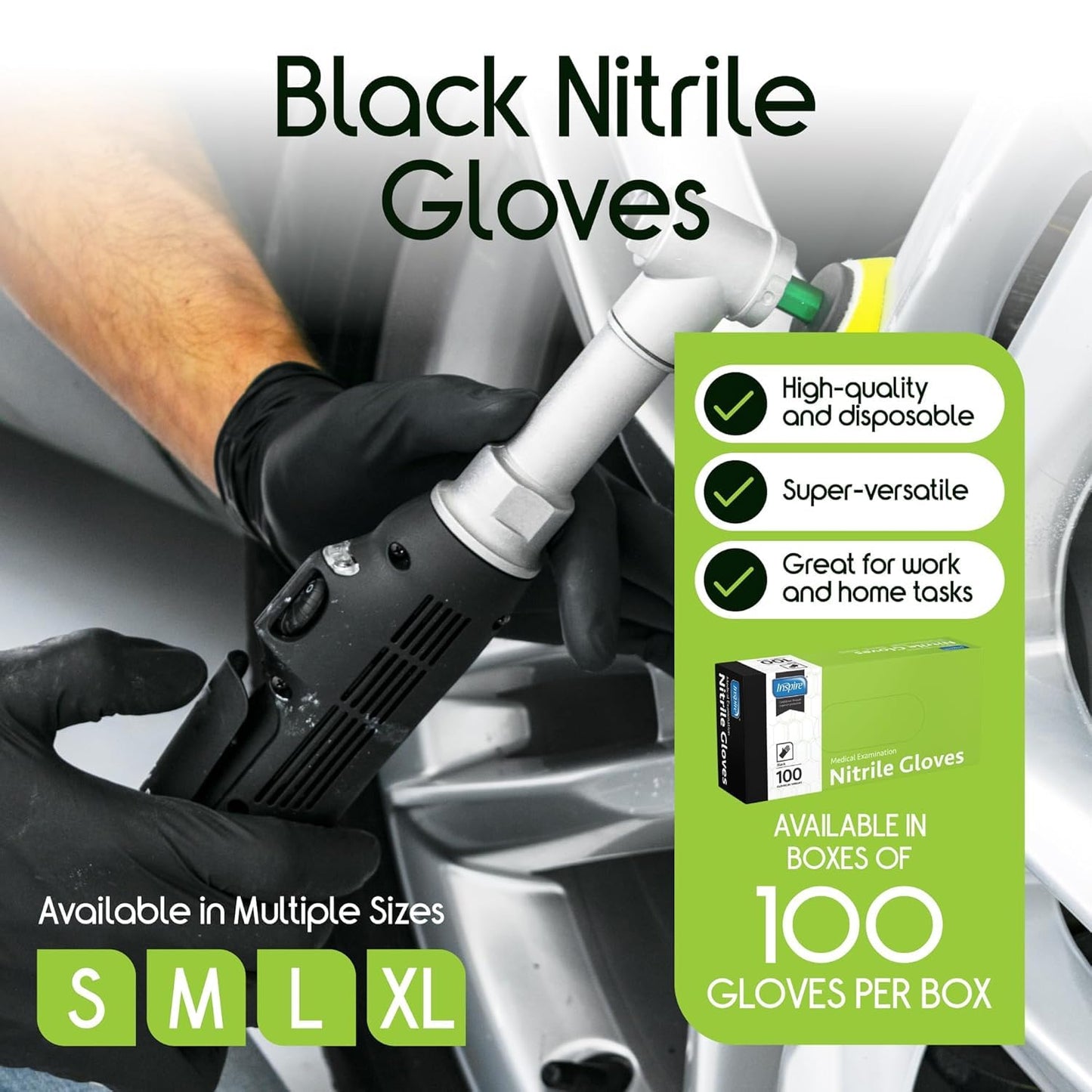 Inspire Black Nitrile Disposable Gloves | 4.5 Nitrile Disposable Safety Medical Cooking Cleaning Black Gloves