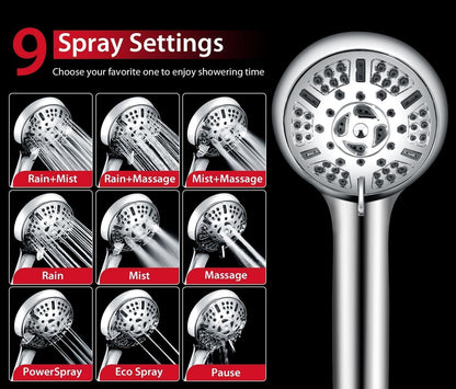 GRICH 2.5GPM Shower Head with Handheld Spray Combo: 2 in 1 Rainfall Shower Heads high pressure & Handheld Shower Head, 9 Spray Modes/Settings Detachable Shower Head with 60 Inch Hose