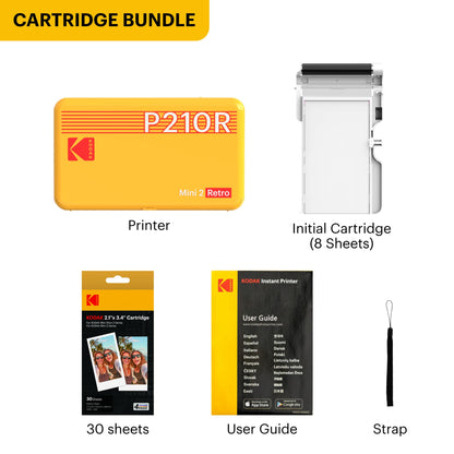 Kodak Mini 2 Retro 4PASS Portable Photo Printer, 2.1x3.4 inches, 38 Sheets Bundle, White