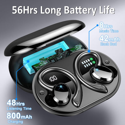 Wireless Earbuds Sport, 2025 Bluetooth 5.4 Headphones Bass Hi-Fi Stereo Over Ear Buds, 56Hrs Noise Cancelling Headset with Earhook, IP7 Waterproof Earphones Workout Running for Laptop Pad Android iOS