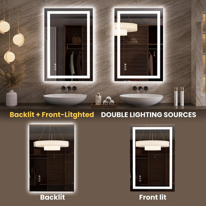 LOAAO 23.6"x35.4" LED Mirror for Bathroom, Lighted Bathroom Mirror with Lights, Anti-Fog, Dimmable, Memory Function, Easy to Install, Clear Reflection