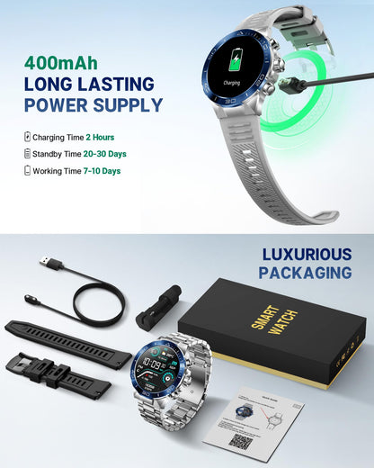 SOUYIE Smart Watch for Men,1.43''AMOLED Screen with 24 Hours Healthy Monitor, 100+ Sports Modes Fitness Tracker Watch, 400mAh Battery Pedometer Calorie Smartwatch Compatible Android iOS