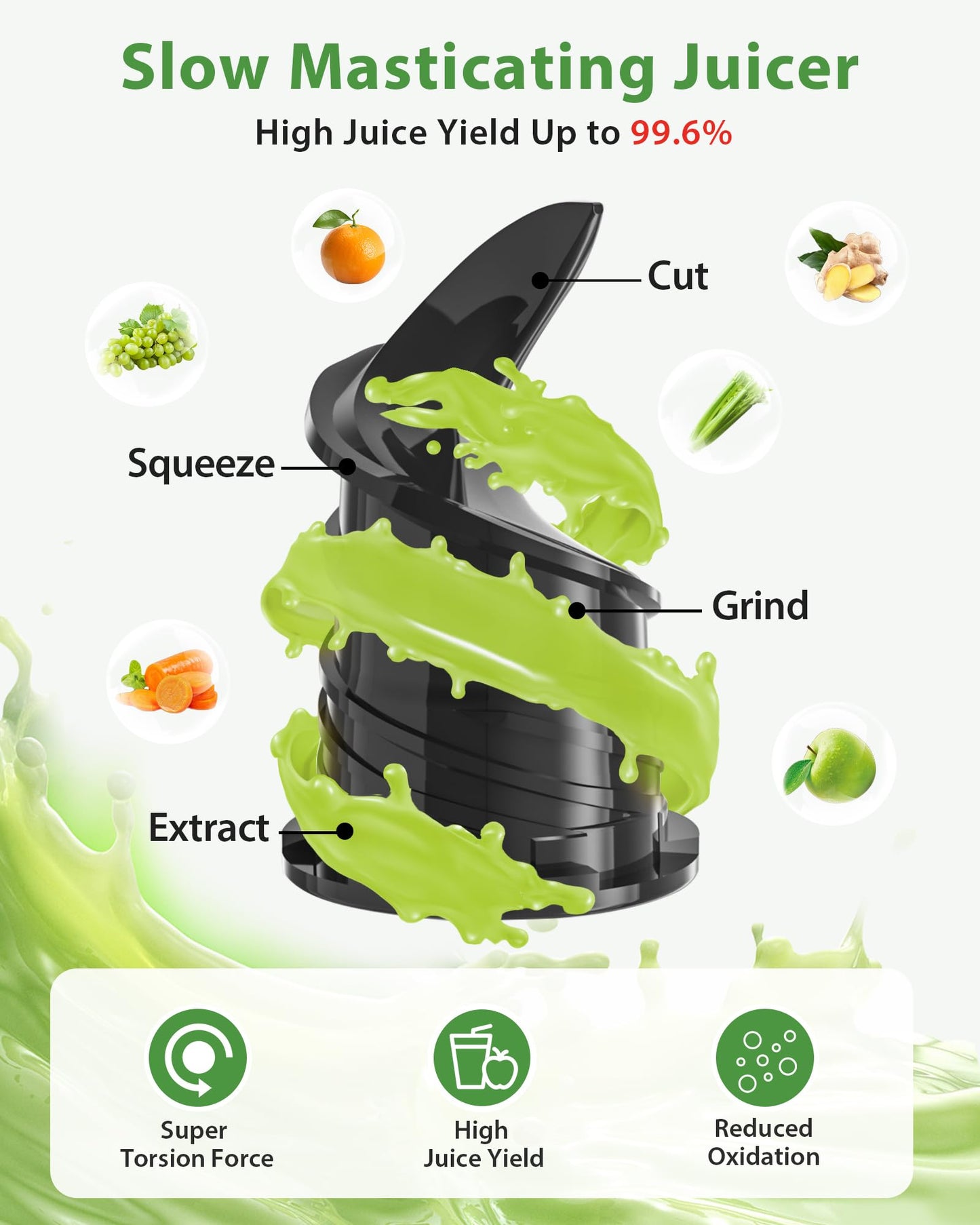 Juicer Machines, ECOSELF Cold Press Juicer with 4.35" Large Feed Chute Fit Whole Fruits & Vegetables, Juicer Machine Self Feeding Effortless for Batch Juicing, High Juice Yield, Easy to Clean