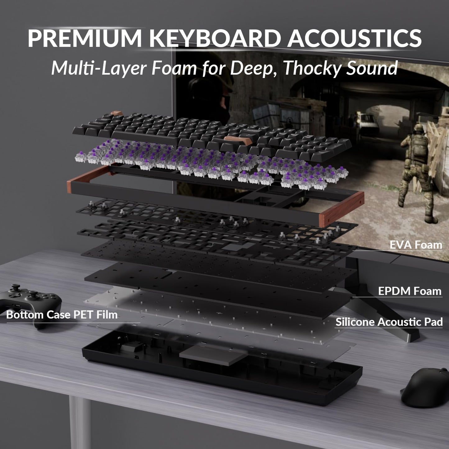Keychron K10 HE Hall Effect Keyboard Wireless, Magnetic Switch Hot Swappable, Adjustable Actuation Rapid Trigger Mode with Aluminum + Wood Frame, Full-Size Custom RGB for Mac Windows Linux - Black