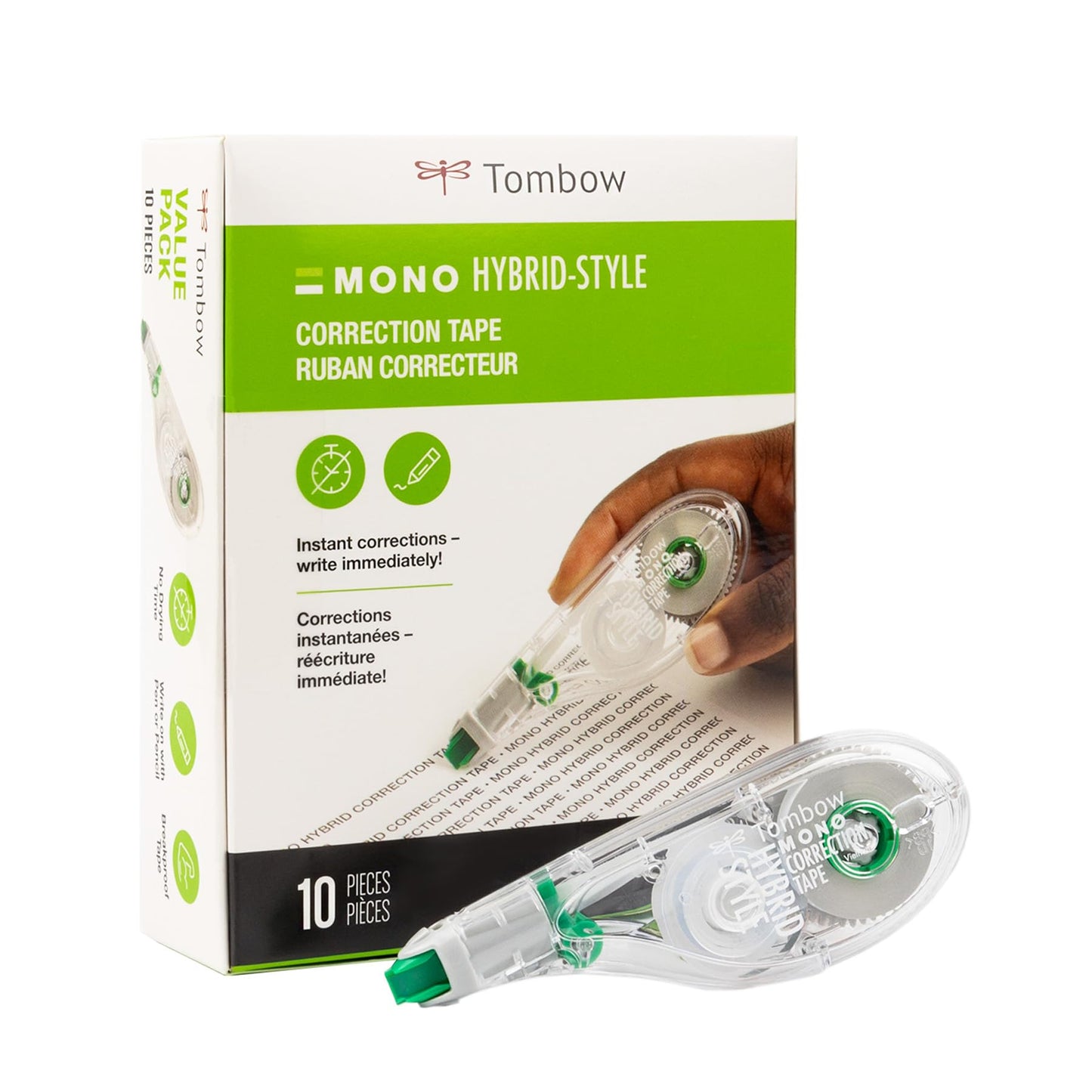 Tombow 68721 MONO Hybrid Correction Tape, 10-Pack. Easy To Use Applicator for Instant Corrections
