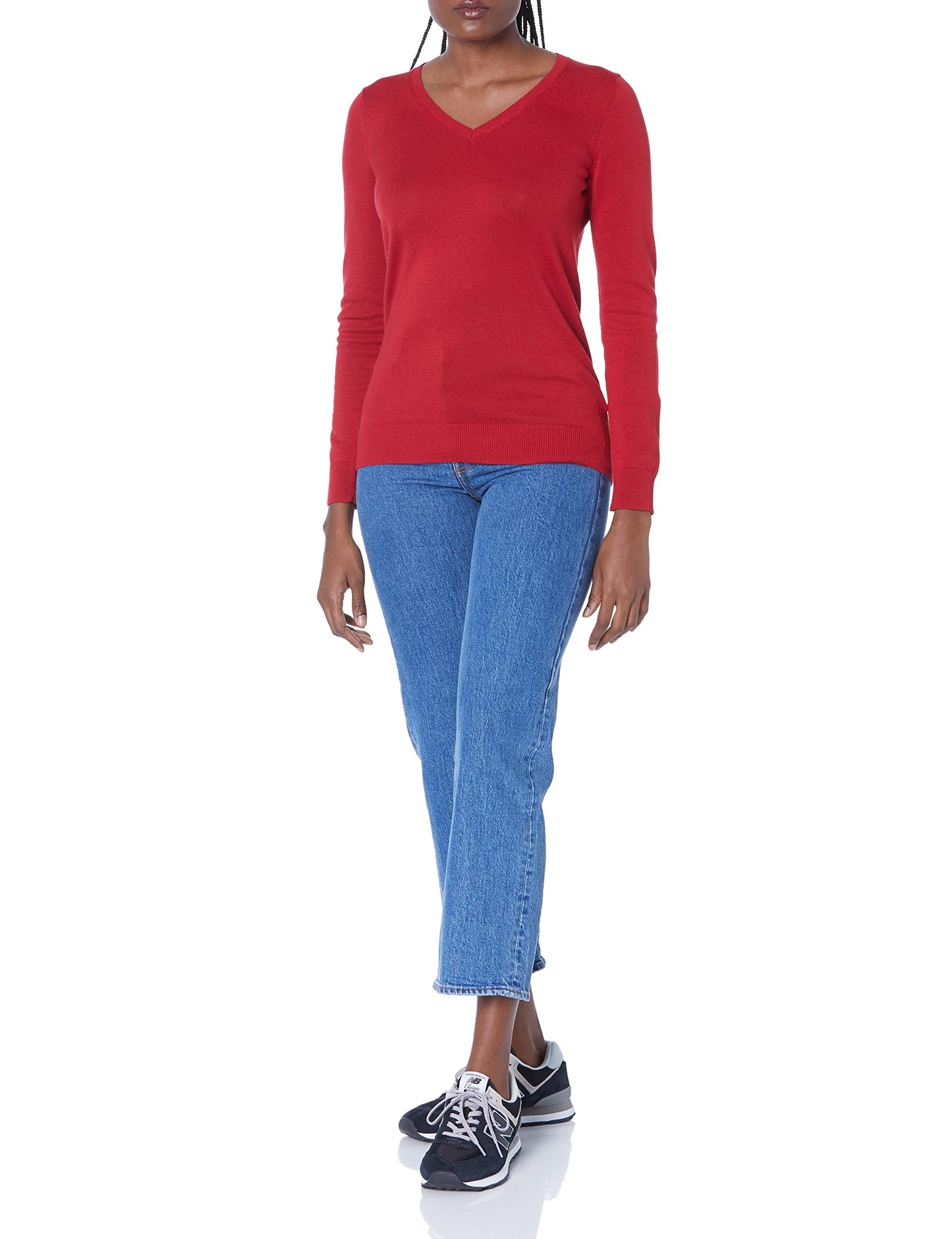 Amazon Essentials Women's Classic-Fit Lightweight Long-Sleeve V-Neck Sweater (Available in Plus Size), Red, X-Small