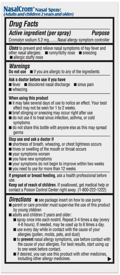 NasalCrom Nasal Spray Allergy Symptom Controller | 200 Sprays | .88 FL OZ (2 Pack)