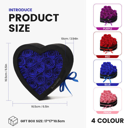 Valentines Day Flowers Roses Gifts for Her,16pcs BlueForever Preserved Roses in Heart Shape Gift Box,Valentines Day Delivery Prime Gifts-Roses Gifts for Women,Mom.