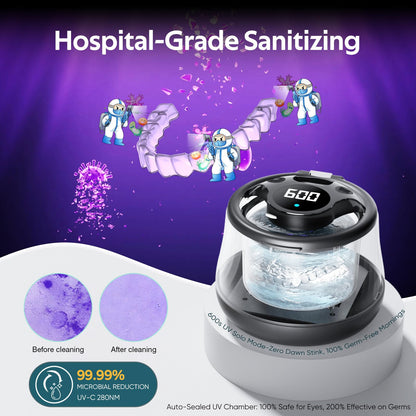 KINTLE Ultrasonic Retainer Cleaner Machine- 45kHz Denture Cleaner, 200ML Dental Cleaning Pod for Aligners, Mouth Night Guards, Toothbrush Heads & Jewelry, 4 Cleaning Modes, Digital Timer, Black