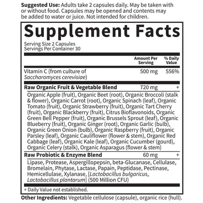 Garden of Life Vitamin Code Raw Vitamin C - 60 Capsules, 500mg Whole Food Vitamin C, Fruit & Veggie Blend, Probiotics, Vitamin C Capsules, C Vitamins Supplements for Adults, Vegan, Gluten Free