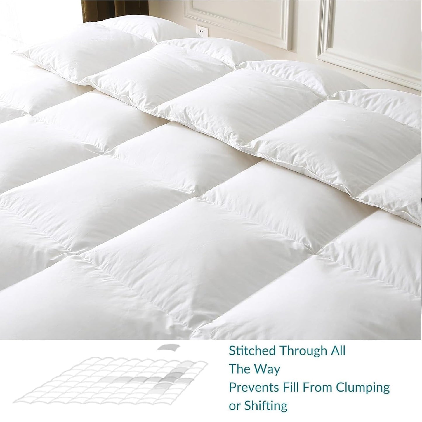 BPC King Size Feather Comforter, Filled with Feather and Down Fiber, 106x90 Inches All Season Duvet Insert Luxurious Fluffy Hotel Bedding Comforters with 100% Cotton Cover and 4 Corner Loops