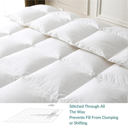 BPC King Size Feather Comforter, Filled with Feather and Down Fiber, 106x90 Inches All Season Duvet Insert Luxurious Fluffy Hotel Bedding Comforters with 100% Cotton Cover and 4 Corner Loops