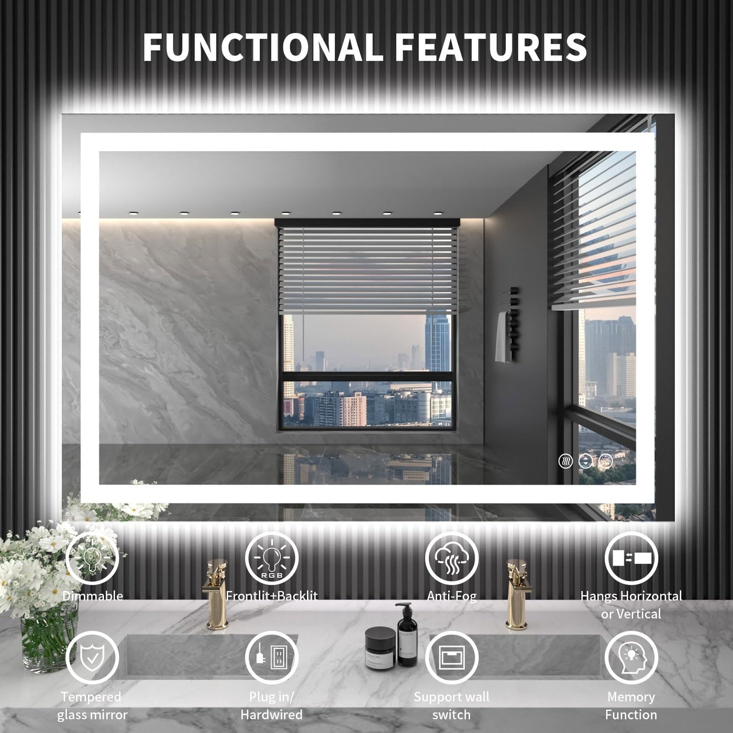 LOAAO 40X32 LED Bathroom Mirror with Lights, Anti-Fog, Dimmable, Backlit + Front Lit, Lighted Bathroom Vanity Mirror for Wall, Memory Function, Waterproof, Tempered Glass