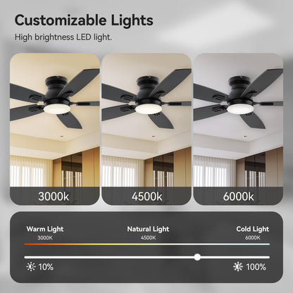 SUNMORY 42" Ceiling Fans with Lights and Remote/APP Control, Low Profile Ceiling Fan with Light, Reversible, Quiet 6 Speeds, Stepless Dimmable, Flush Mount Ceiling fan for Bedroom Indoor/Outdoor Use