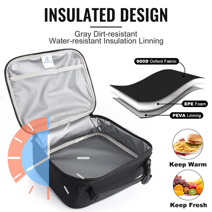 Genteen Lunch Box Kids, Insulated Lunch Bag Kids Boys Girls Back to School, Soft Lunch Box for Men Reusable Lunchbox for Office,Outdoor,School (Black)